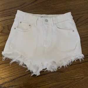 Zara white denim distressed shorts